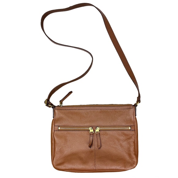 Fossil Handbags - Fossil Elise Brown Pebbled Leather Large Crossbody Bag